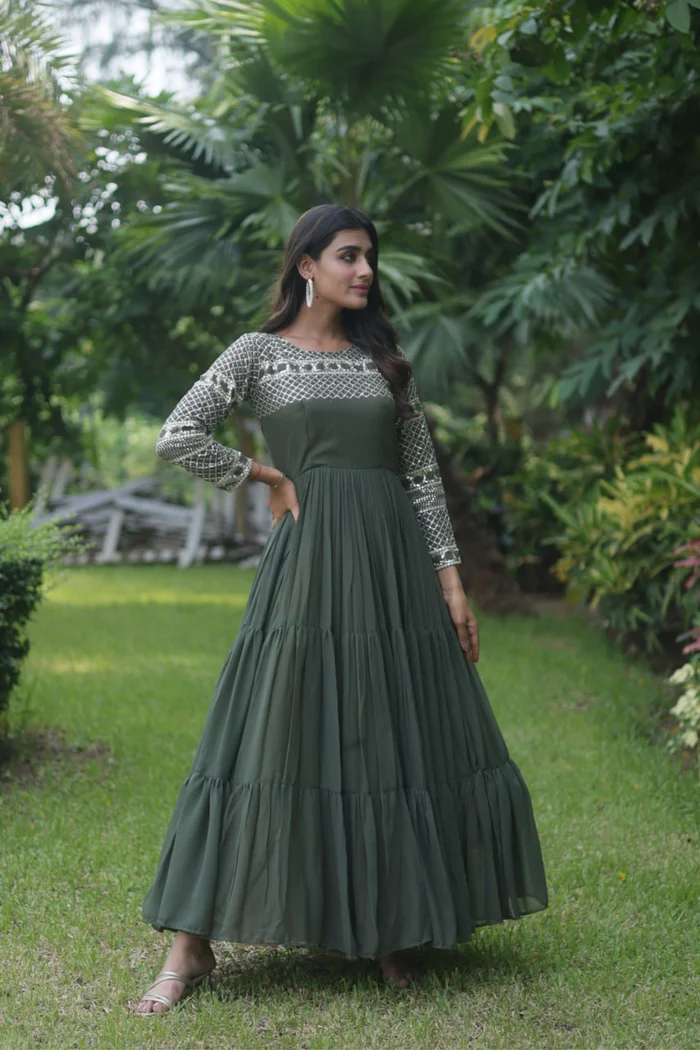 ELEVATE STYLE WITH EMBROIDERY ZARI SEQUINS-WORK DESIGNER GOWNS