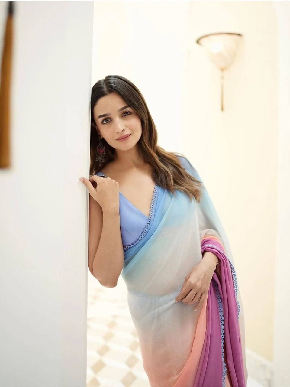 Alia Bhatt Designer Saree on Faux Georgette Fabric Saree