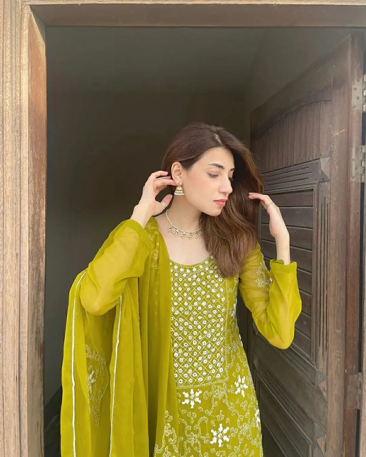 Green Fox Georgette Embroidery Sequence Work Sharara Suit And Dupatta Set