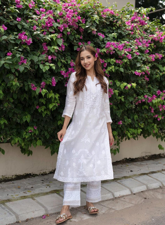 Wisdom White Rayon Chikankari Kurta With Palazzo