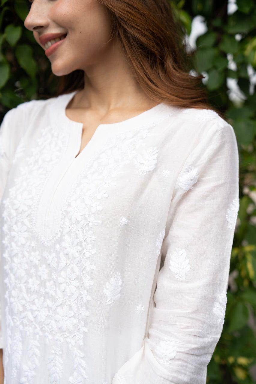 Wisdom White Rayon Chikankari Kurta With Palazzo