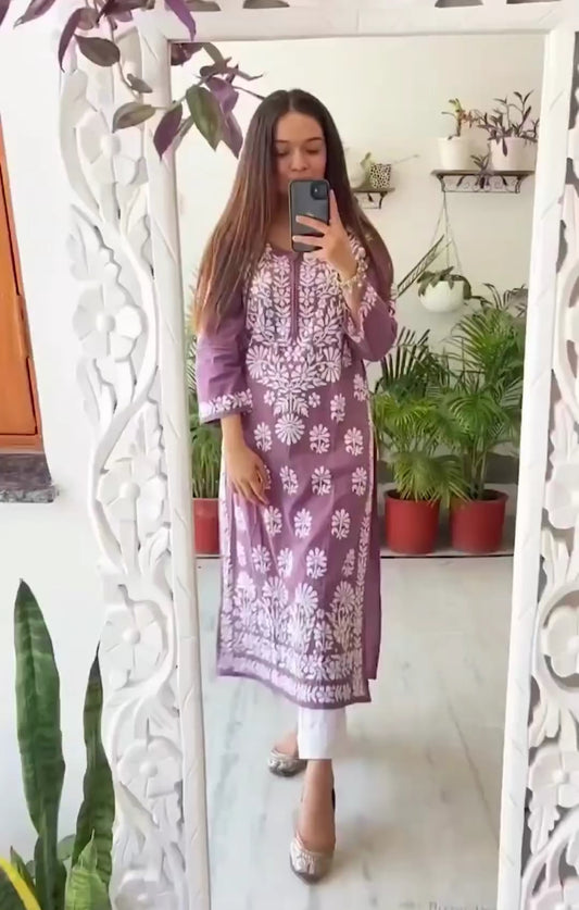 Pariza Pink Rayon Chikankari Kurta With Pent