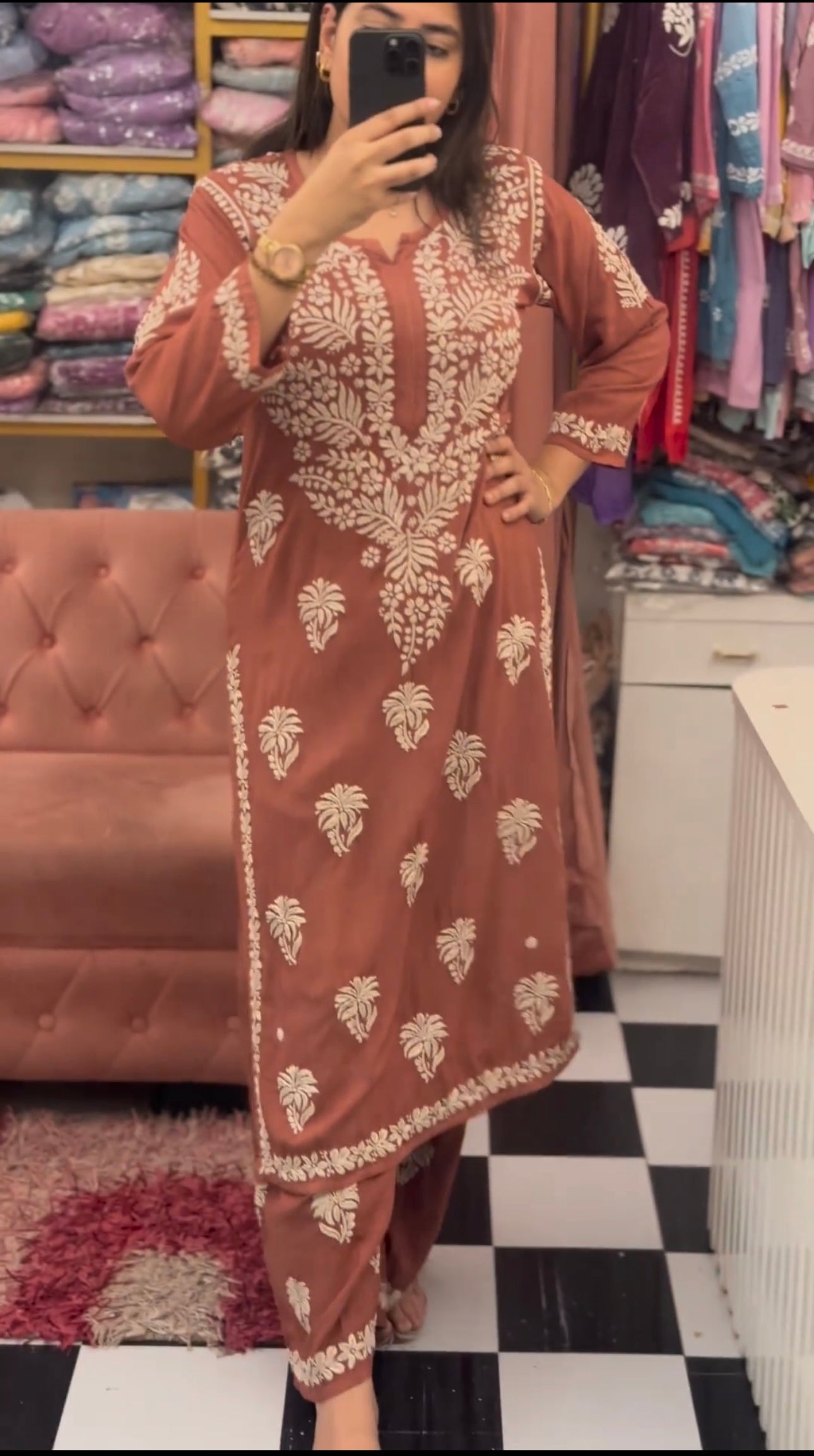 Bela Brown Rayon Chikankari Kurta With Palazzo