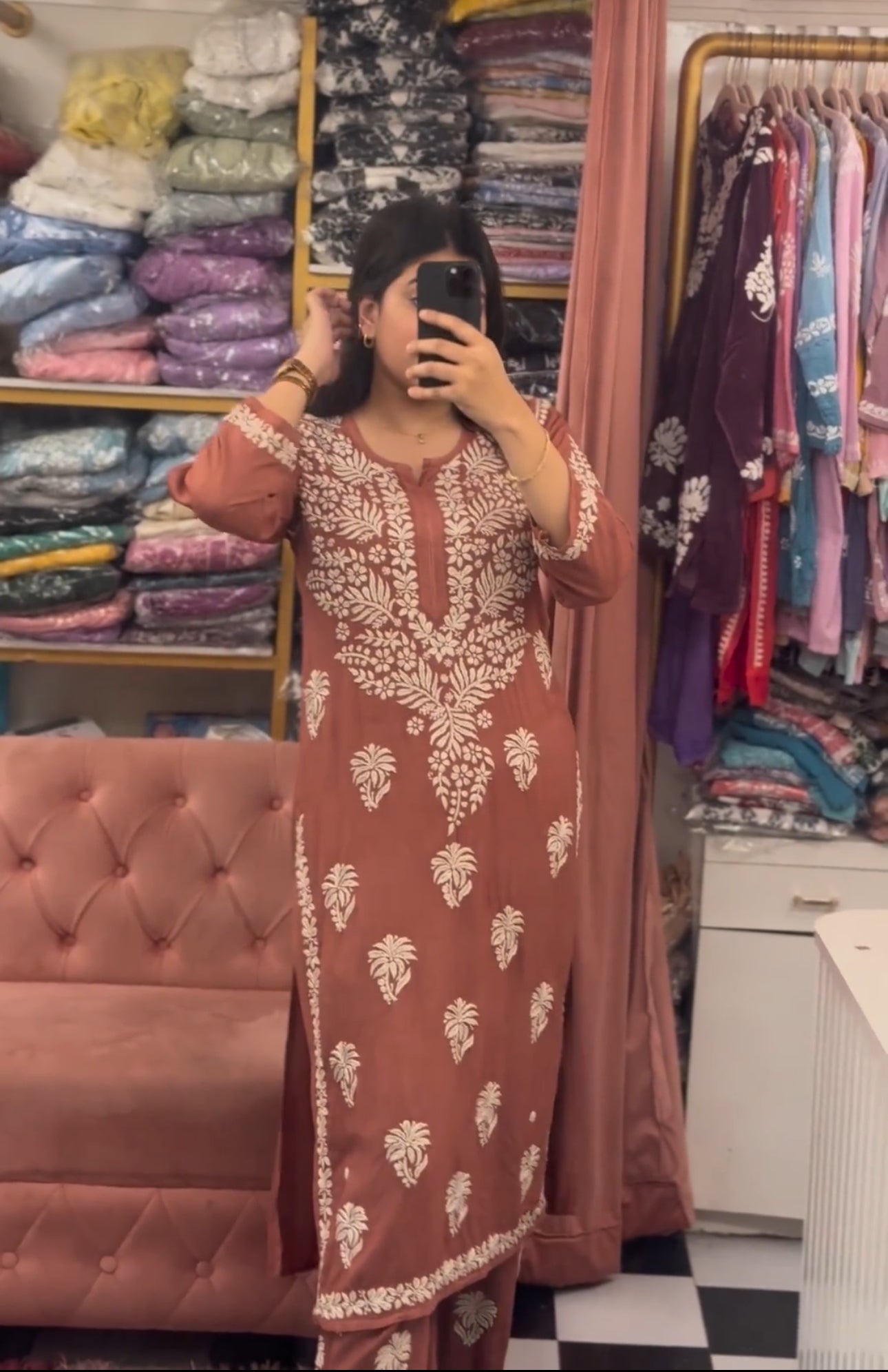 Bela Brown Rayon Chikankari Kurta With Palazzo