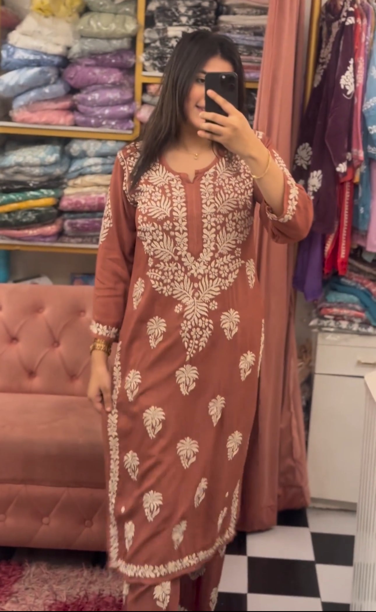 Bela Brown Rayon Chikankari Kurta With Palazzo