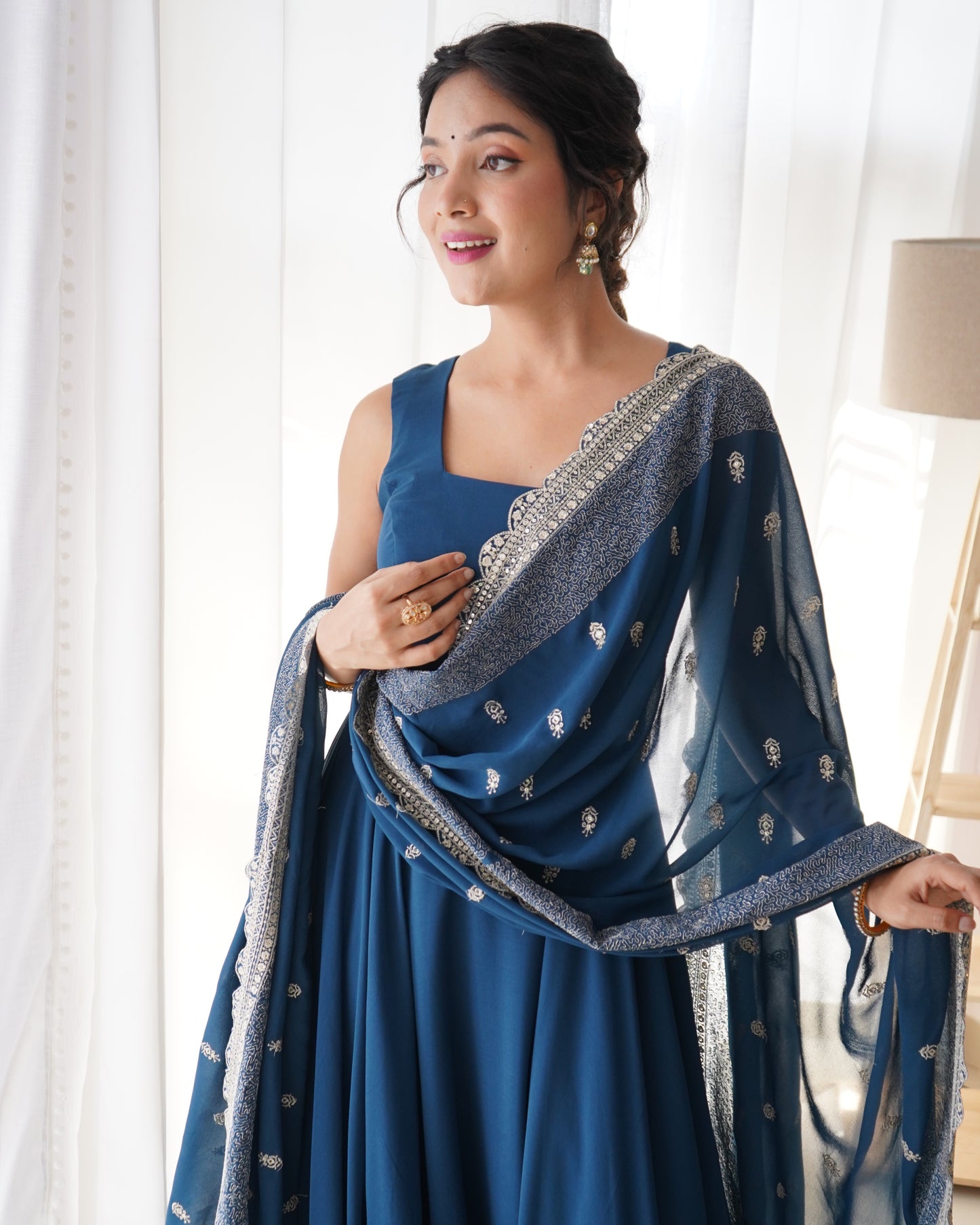 BLUE PURE SOFT FOX GEORGETTE FULLY FLAIR DUPPTA SET