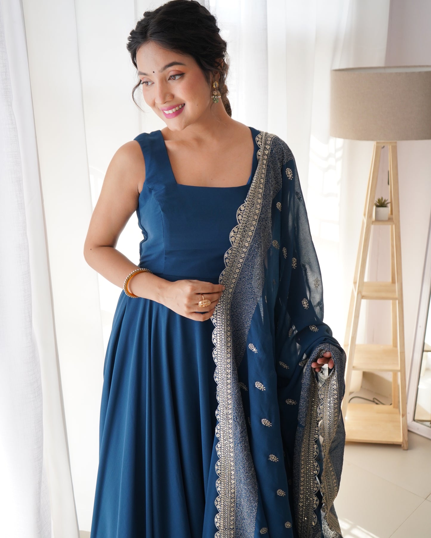 BLUE PURE SOFT FOX GEORGETTE FULLY FLAIR DUPPTA SET