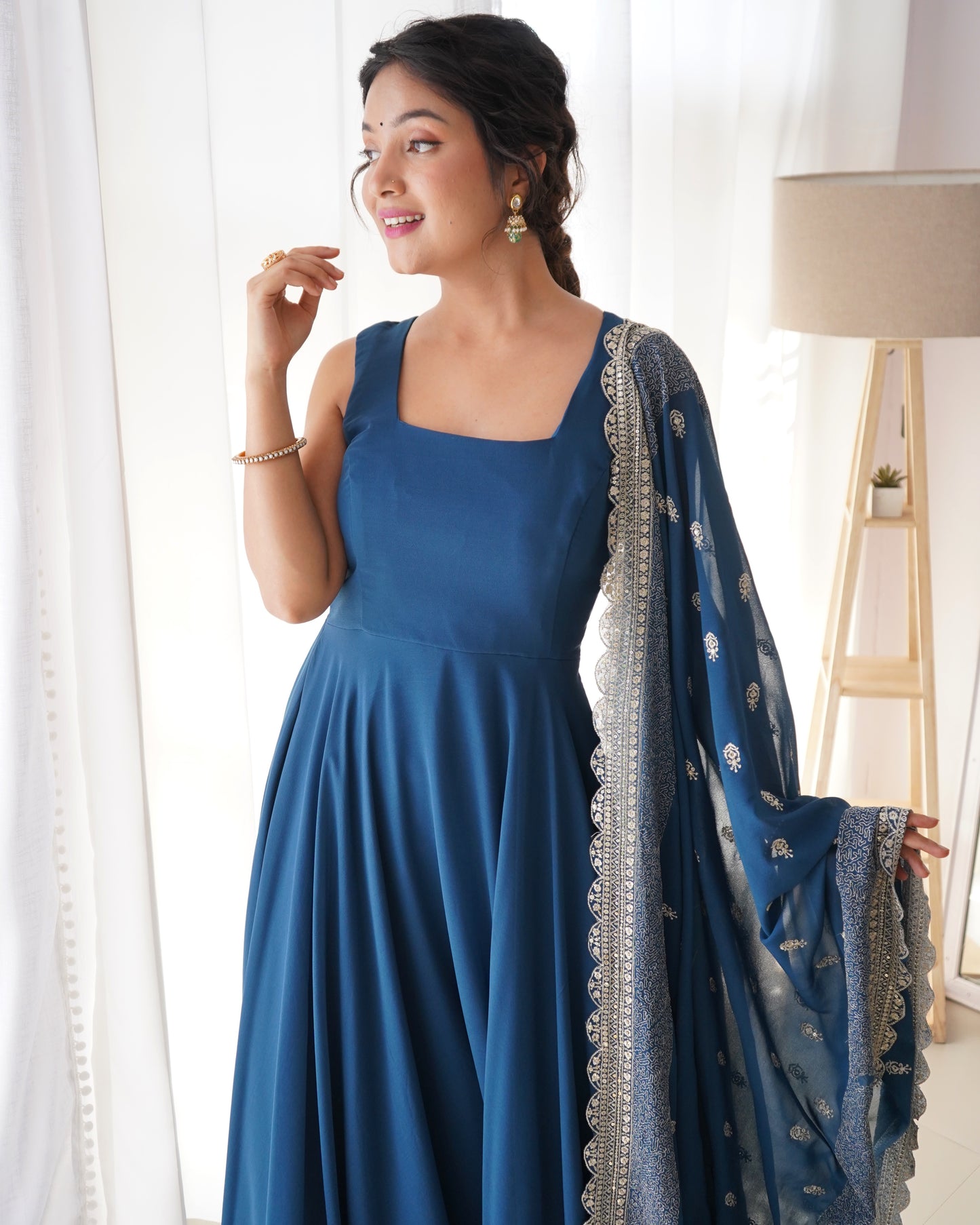 BLUE PURE SOFT FOX GEORGETTE FULLY FLAIR DUPPTA SET