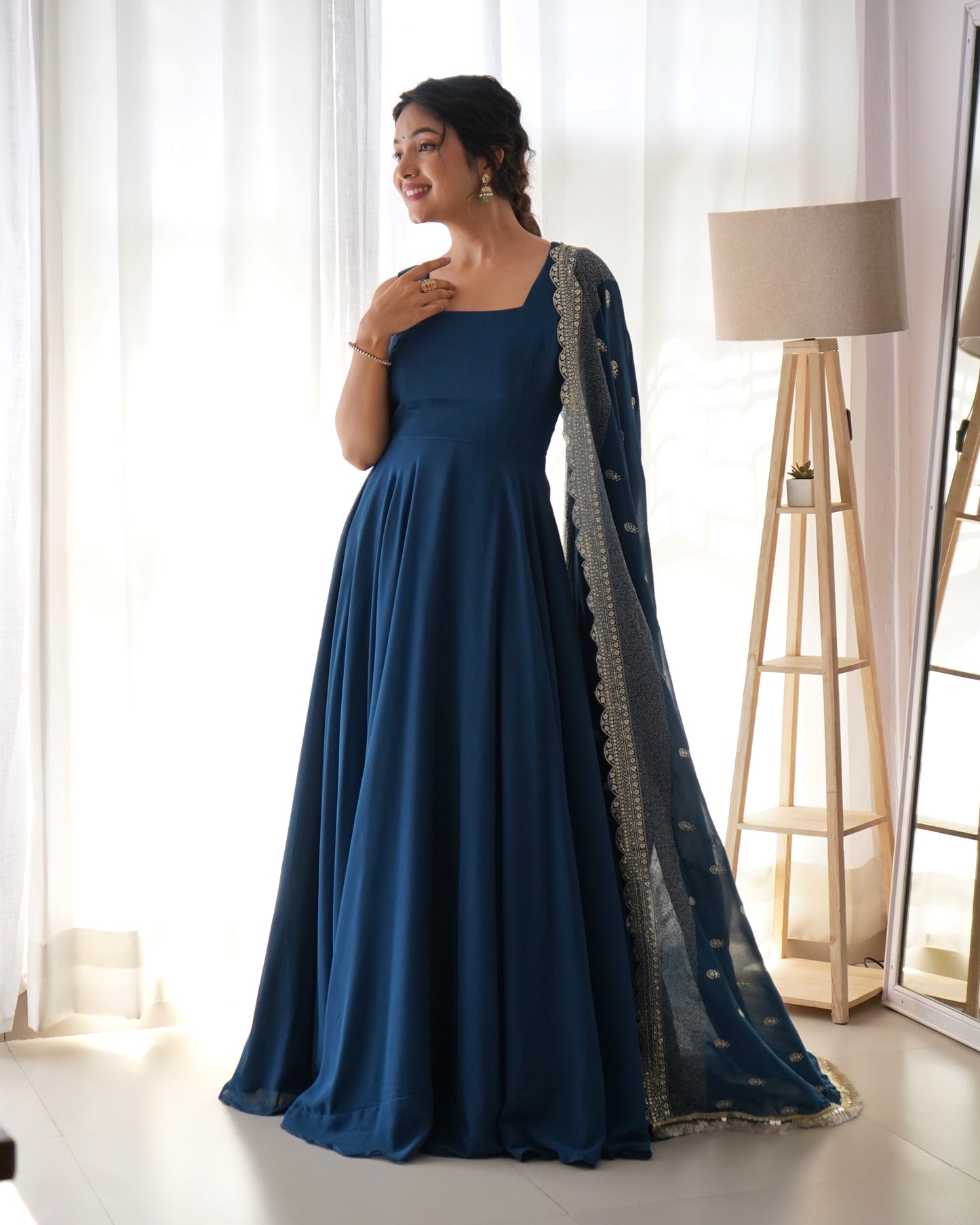 BLUE PURE SOFT FOX GEORGETTE FULLY FLAIR DUPPTA SET