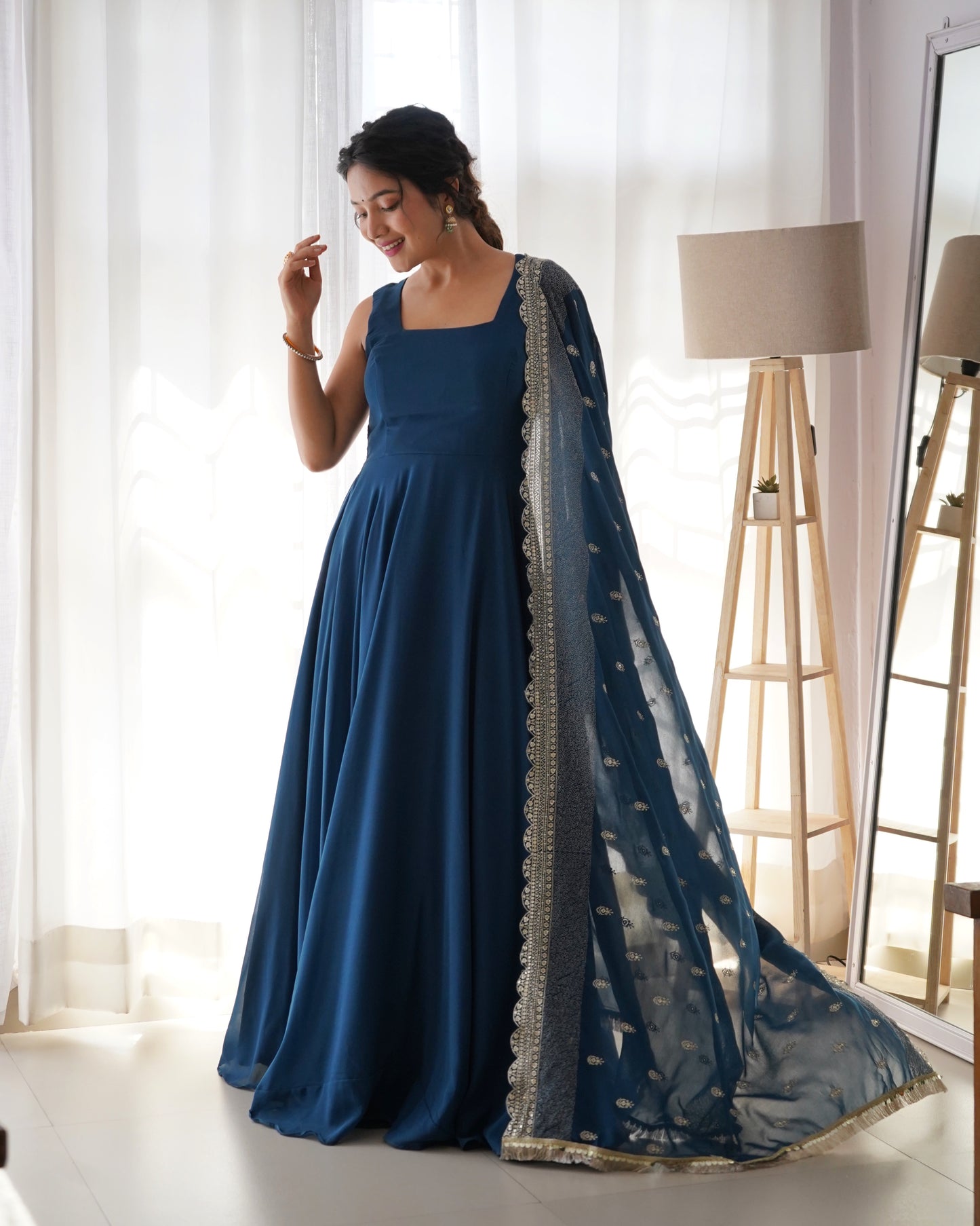 BLUE PURE SOFT FOX GEORGETTE FULLY FLAIR DUPPTA SET