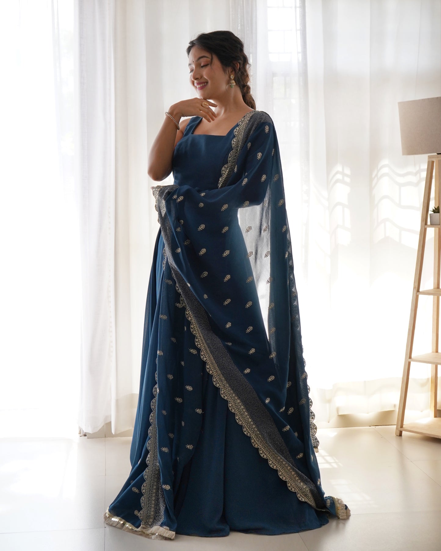 BLUE PURE SOFT FOX GEORGETTE FULLY FLAIR DUPPTA SET