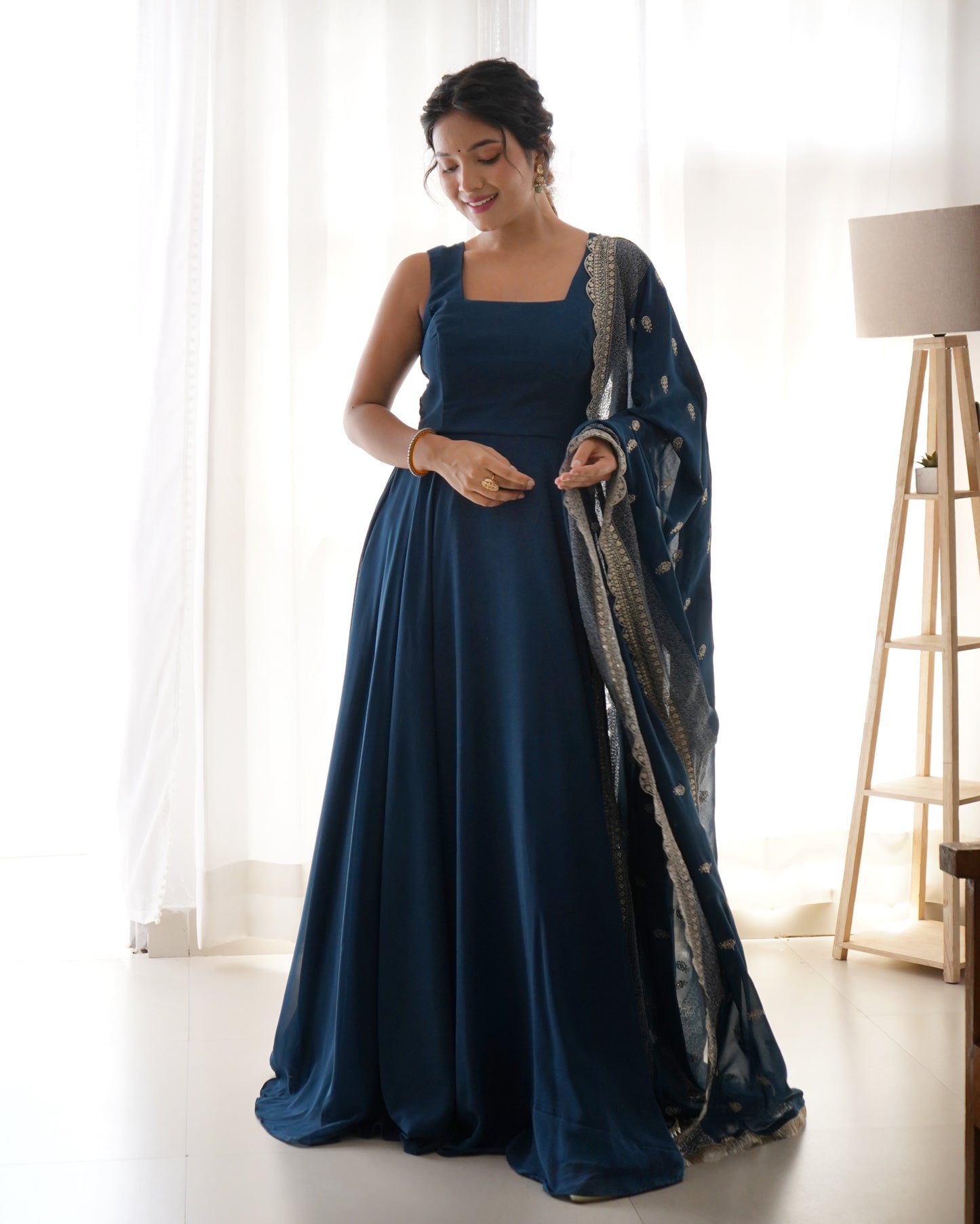 BLUE PURE SOFT FOX GEORGETTE FULLY FLAIR DUPPTA SET