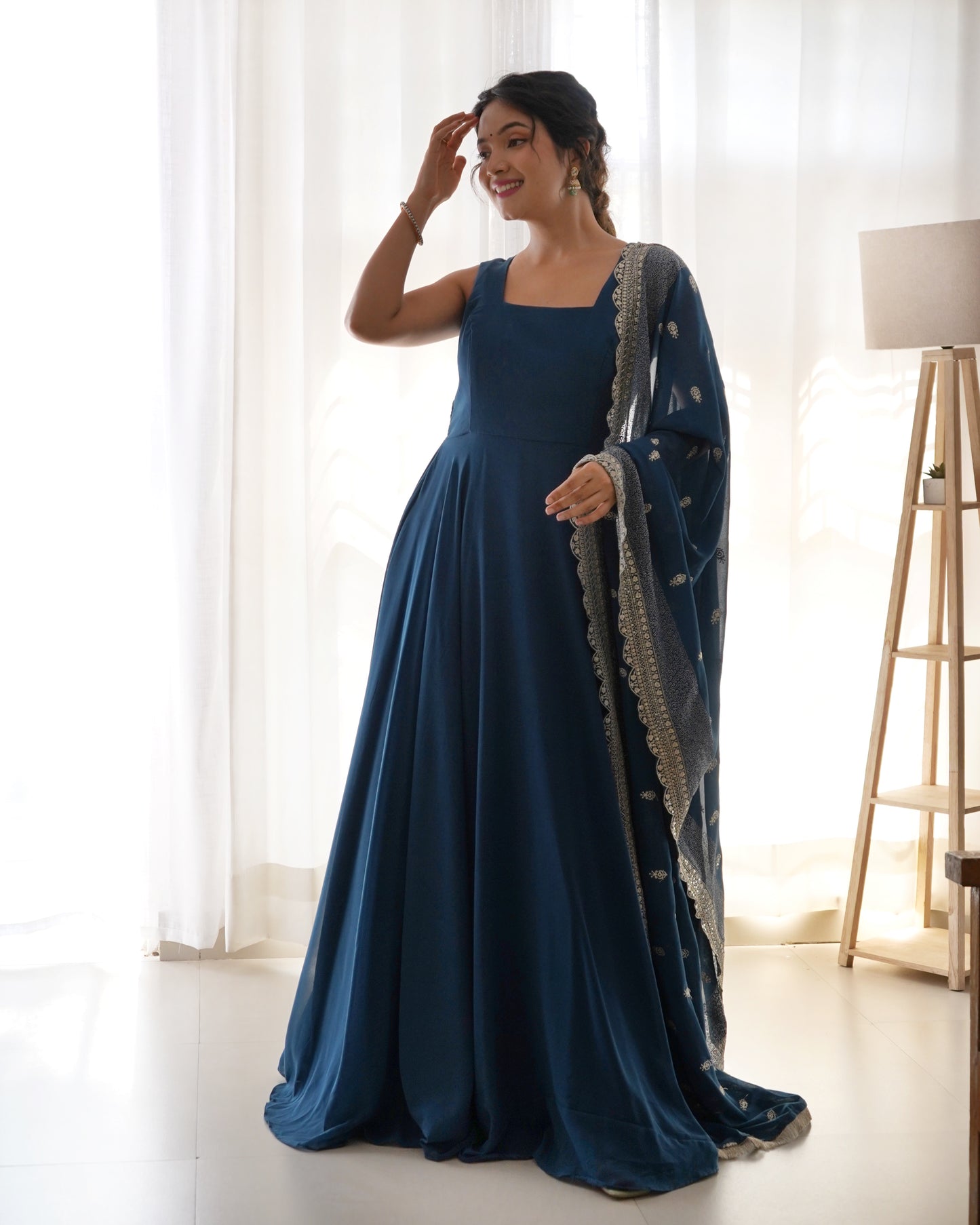 BLUE PURE SOFT FOX GEORGETTE FULLY FLAIR DUPPTA SET