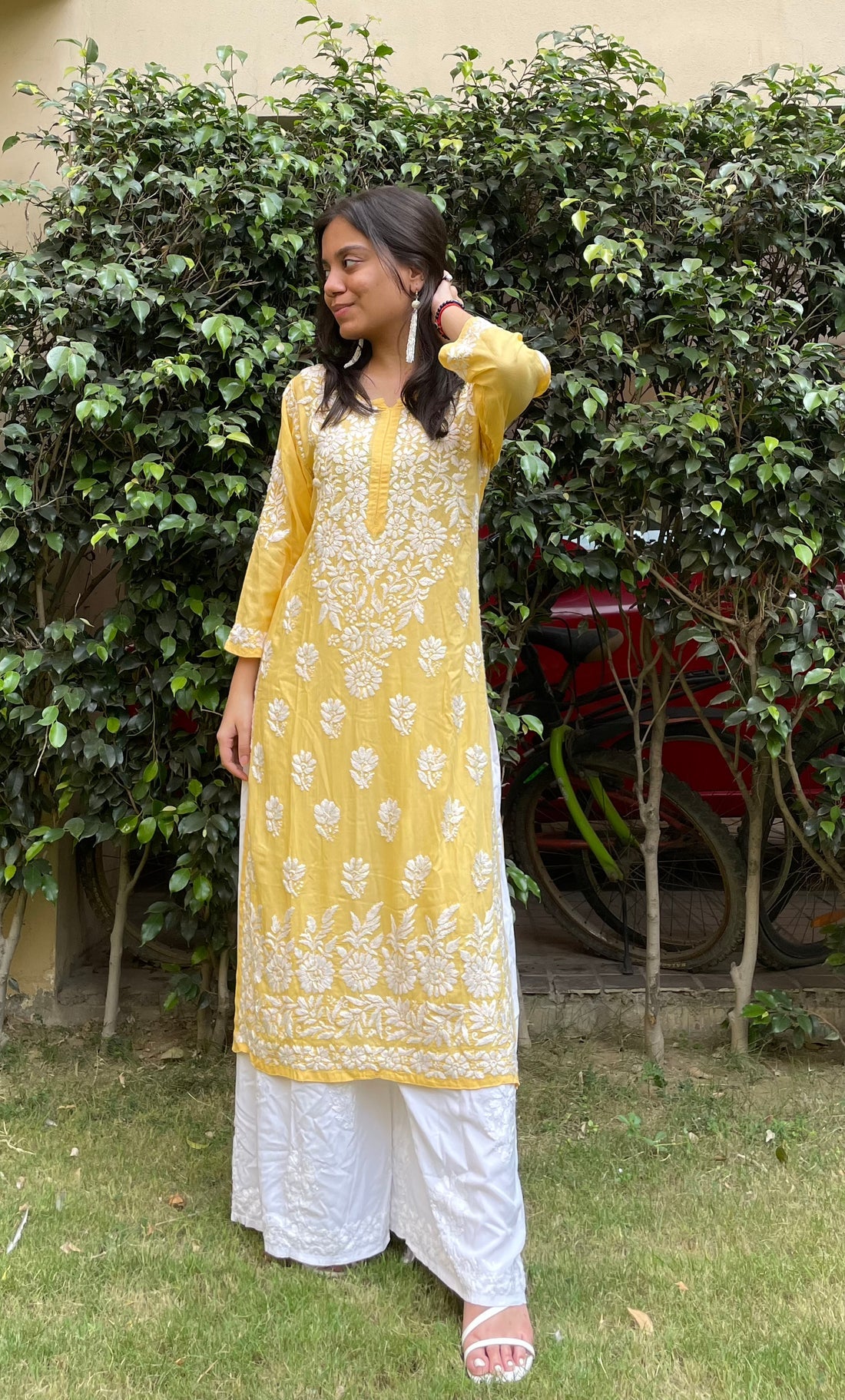 Crstal Rayon Cotton Chikankari Kurta With Palazzo