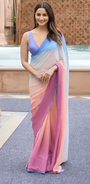 Alia Bhatt Designer Saree on Faux Georgette Fabric Saree