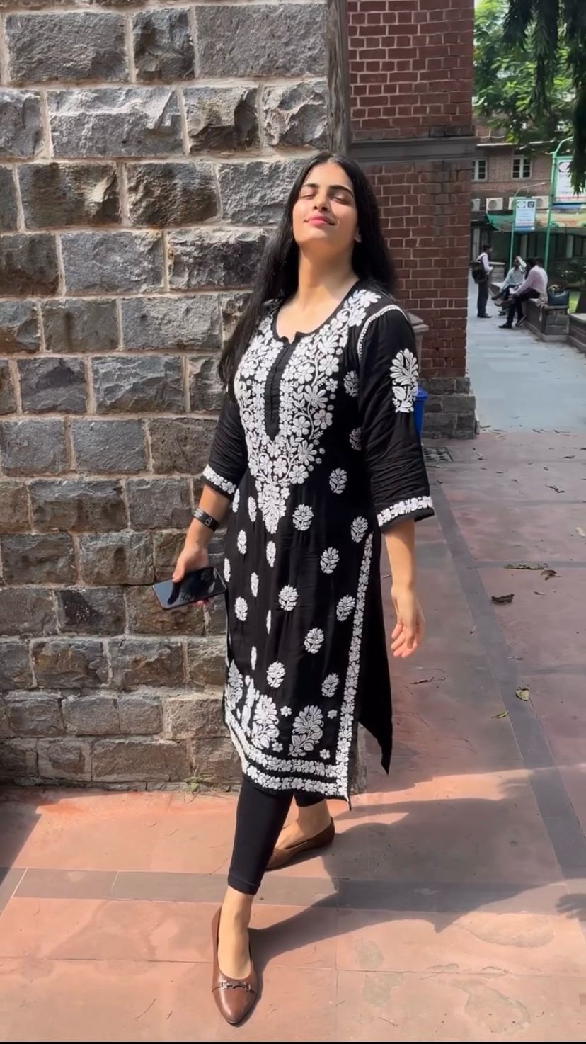 Sadia Black Rayon Cotton Chikankari Kurta