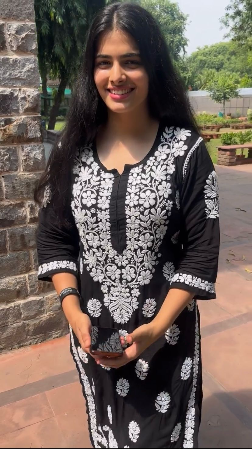 Sadia Black Rayon Cotton Chikankari Kurta