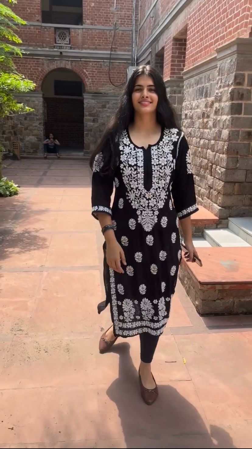 Sadia Black Rayon Cotton Chikankari Kurta