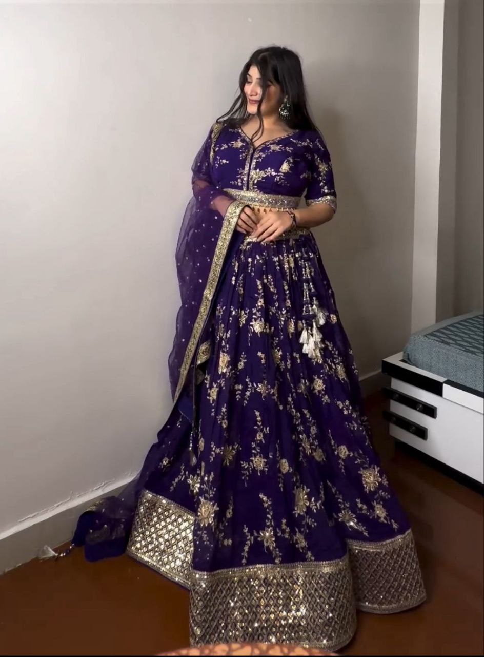 Vaiolet Fox Georgette Embroidery Siqunce Work Lehenga