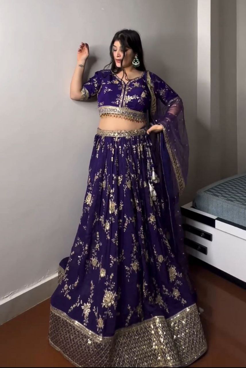 Vaiolet Fox Georgette Embroidery Siqunce Work Lehenga