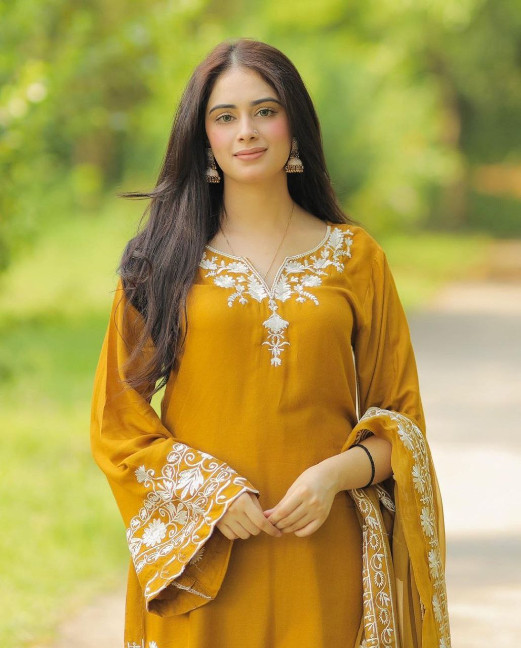 Yellow Maska Silk Embroidery Sharara Suit And Dupatta Set