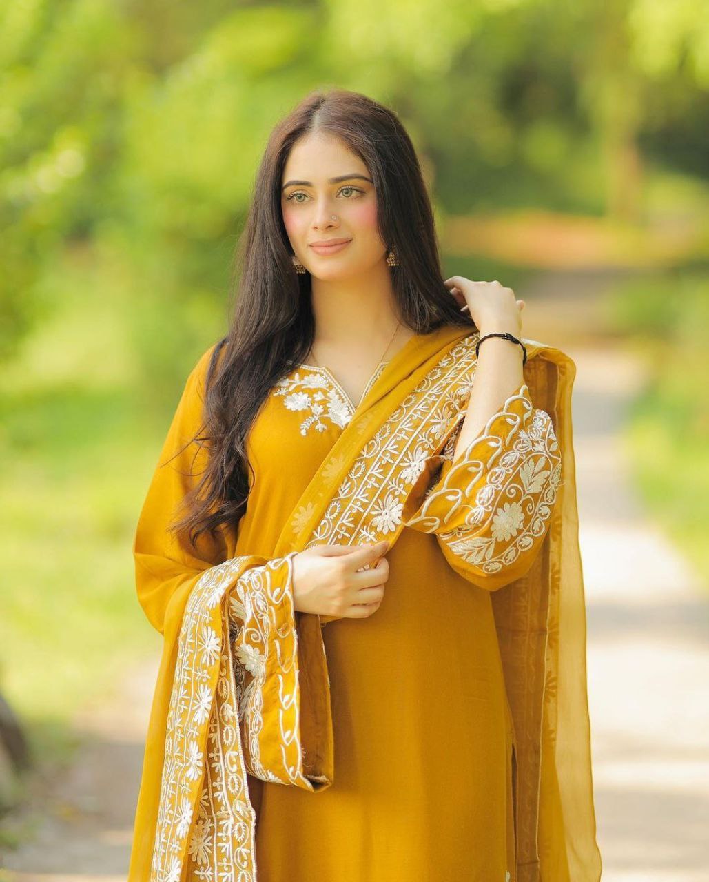 Yellow Maska Silk Embroidery Sharara Suit And Dupatta Set