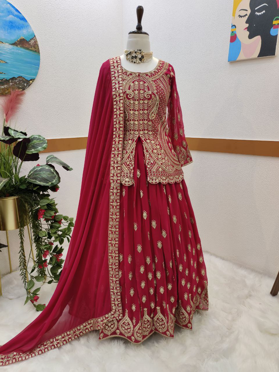 Fox Georgette Embroidery Siqunce Work Lehenga