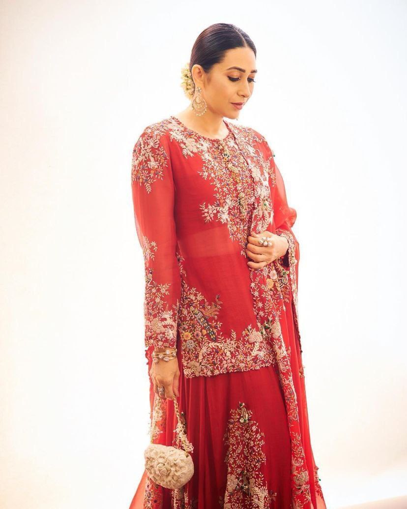 Red Fox Georgette Embroidery Sequence Work Sharara Suit And Dupatta Set