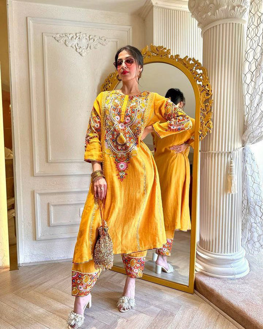 Yellow Parampara Silk Embroidery Work Salwar suit