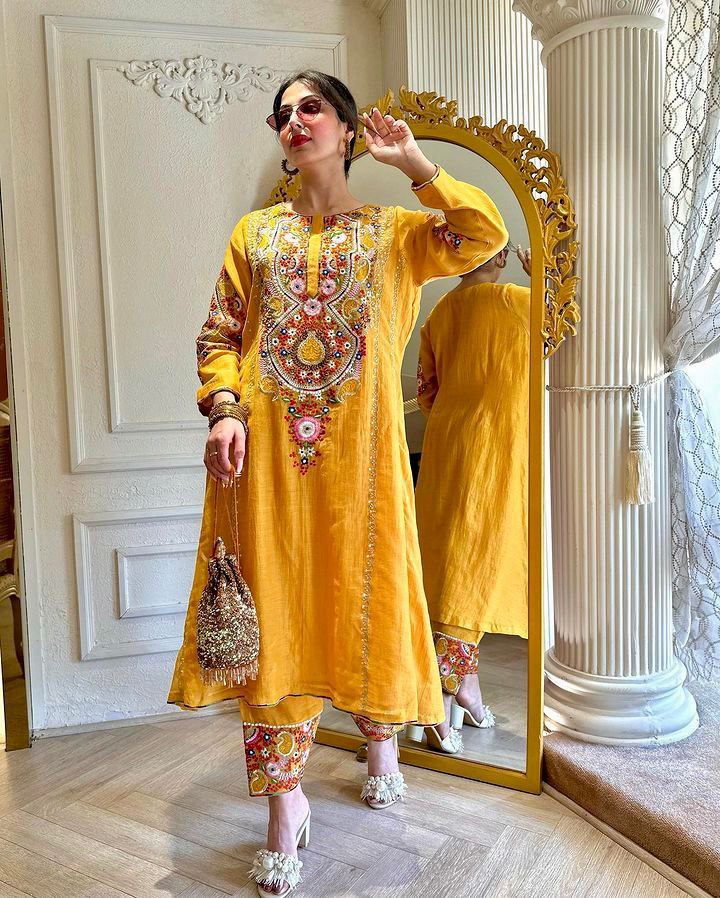 Yellow Parampara Silk Embroidery Work Salwar suit