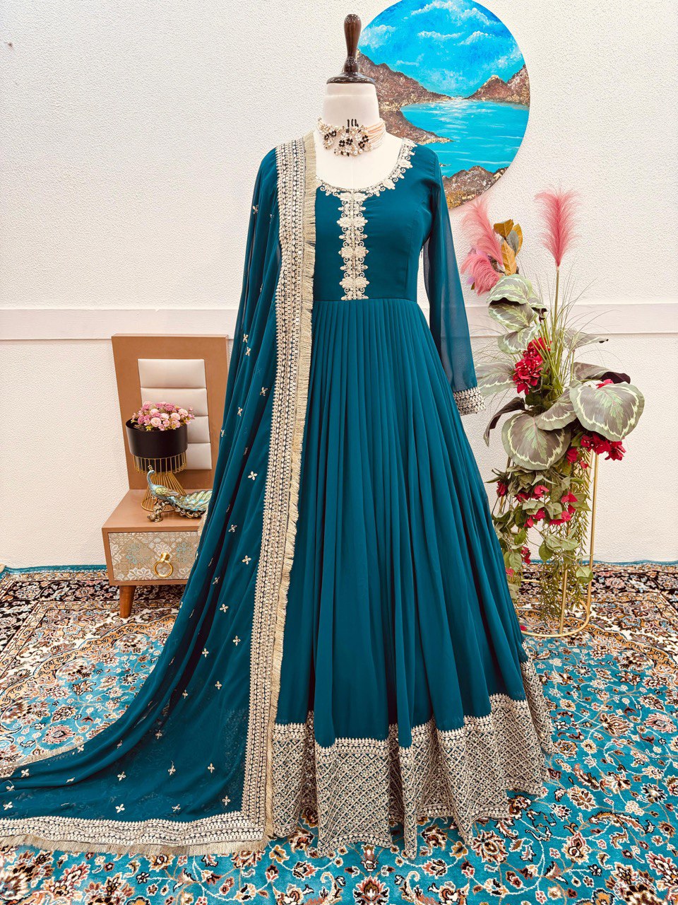 Fox Georgette  Embroidery Siqunce Codding Gown With Dupatta Set