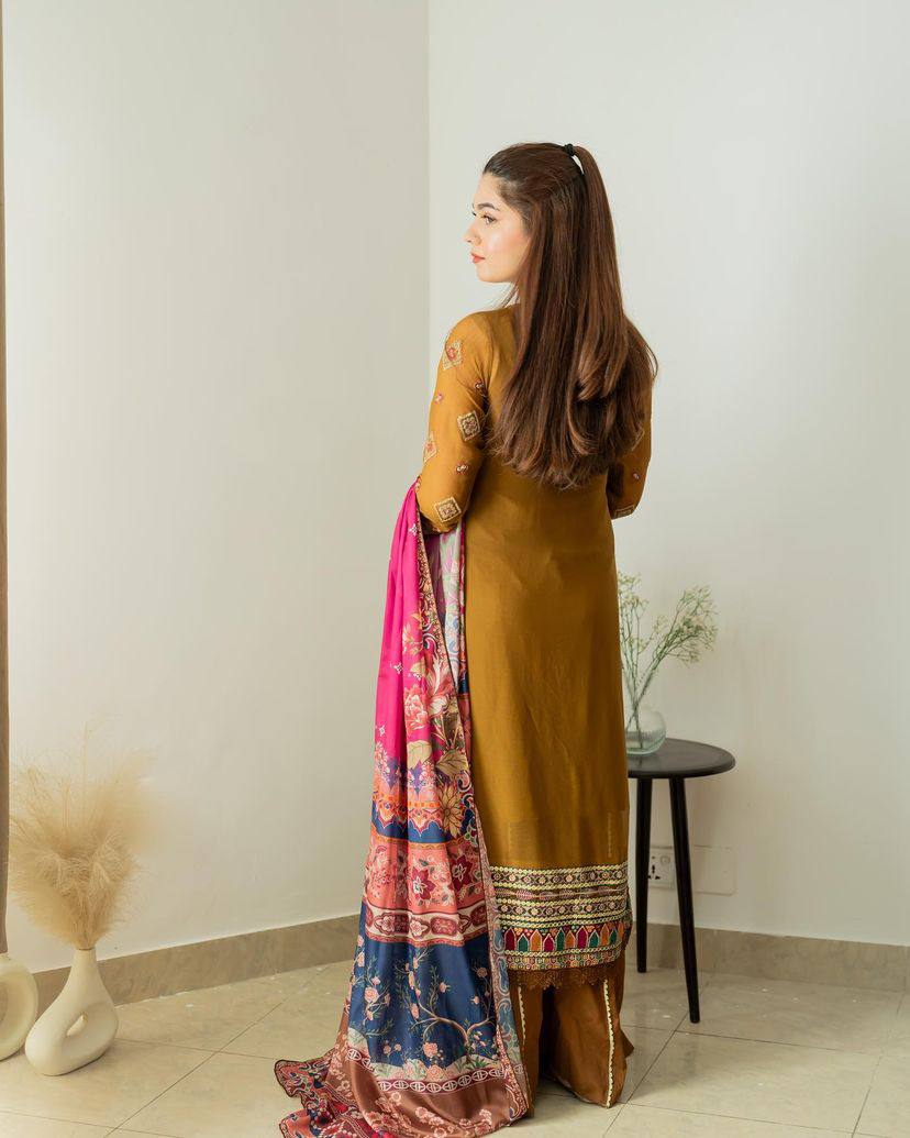 Chinon Embroidery Kurta Dupatta With Plazzo