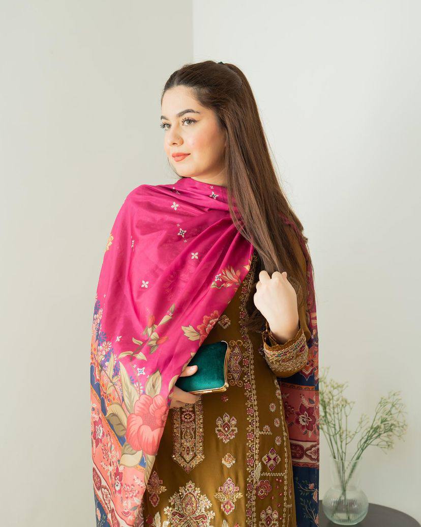 Chinon Embroidery Kurta Dupatta With Plazzo