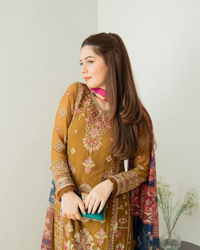 Chinon Embroidery Kurta Dupatta With Plazzo