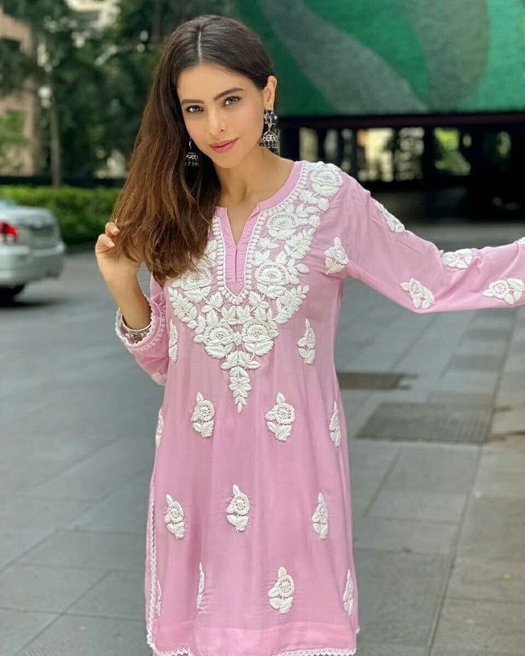 Pink Rayon  Chikankari Kurta With Palazzo