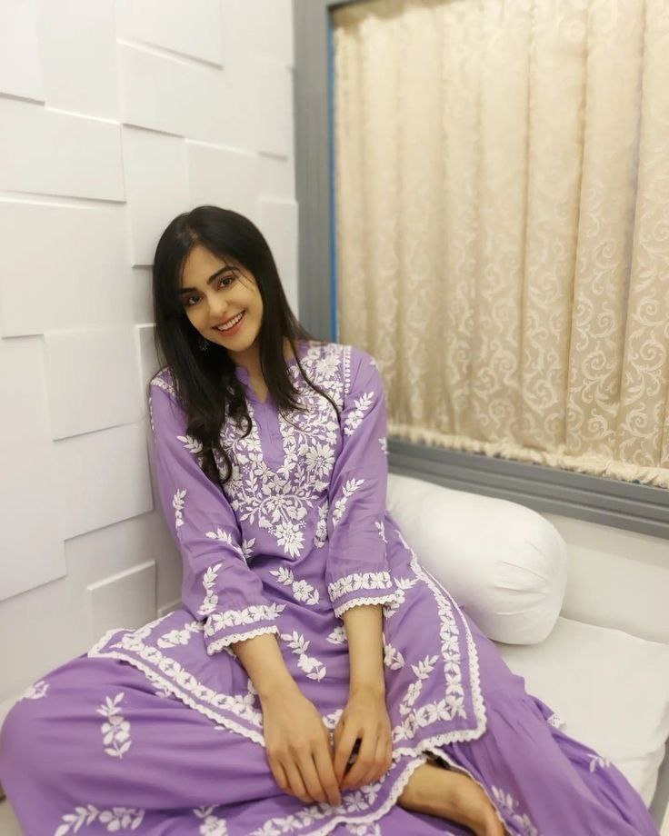 Adah Sharma Purple Rayon Chikankari Kurta With Palazzo