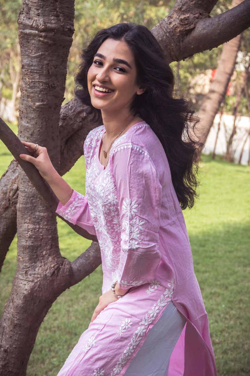 Pink Rayon Chikankari Kurta With Palazzo