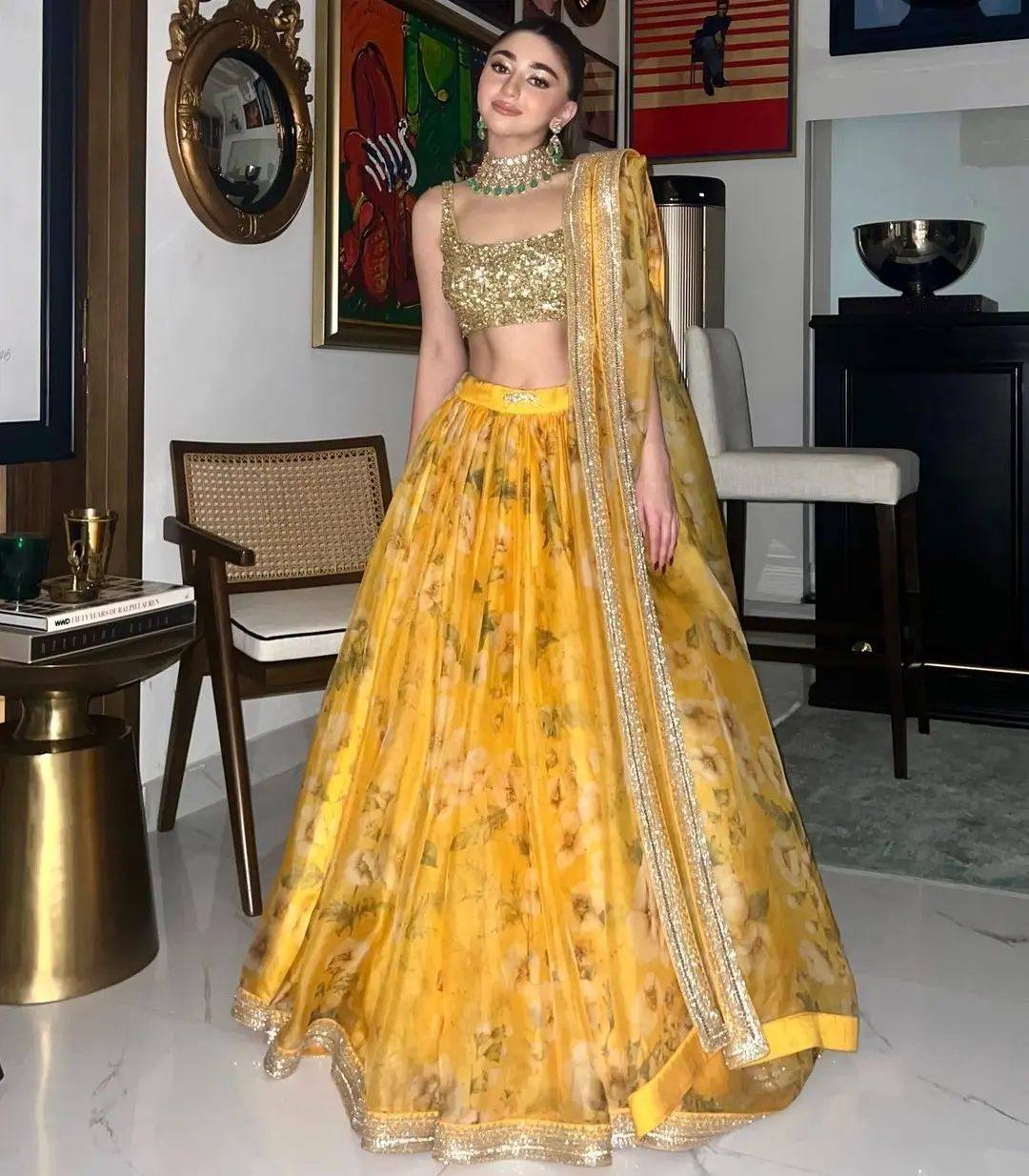 Yellow Organza Net Embroidery Printed Lehenga For Haldi Special