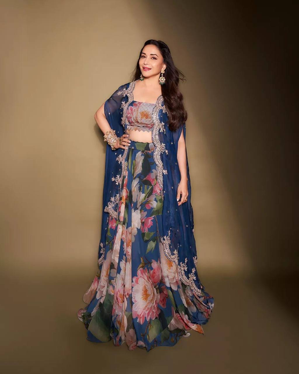 Madhuri Dixit Blue Printed Georgette Embroidery Lehenga