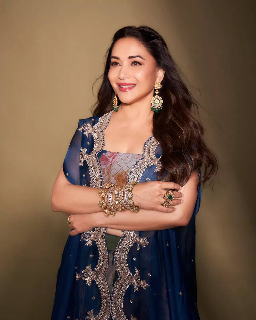 Madhuri Dixit Blue Printed Georgette Embroidery Lehenga