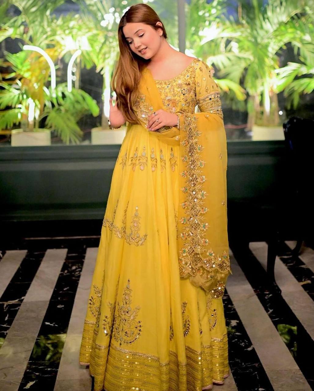 Yellow Georgette Embroidery Gown