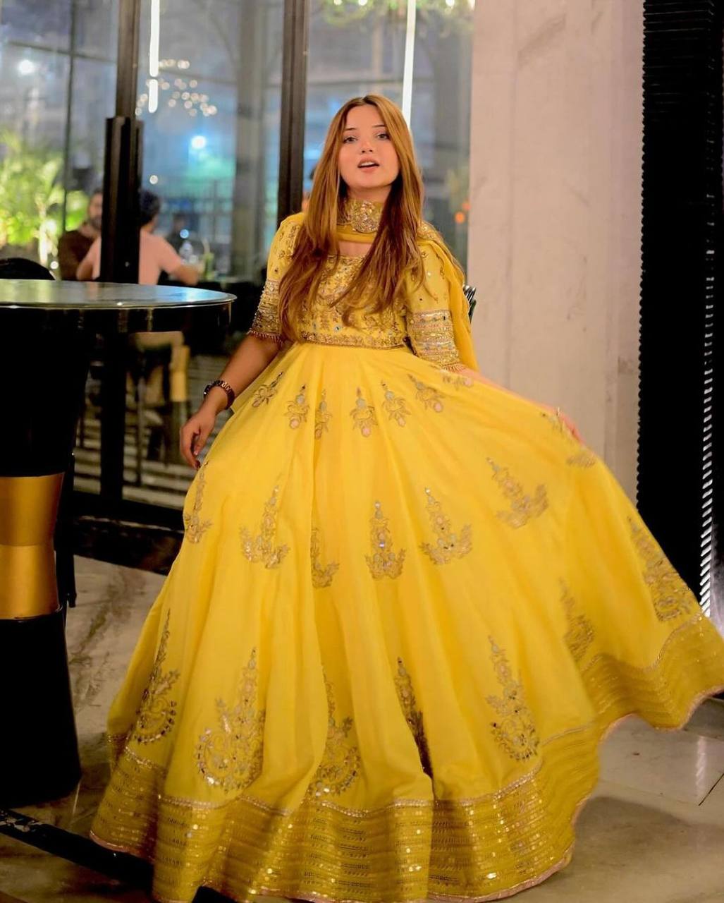 Yellow Georgette Embroidery Gown