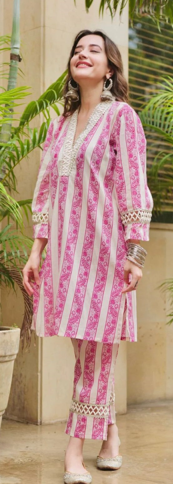 Pink Crep Silk Printed Codset