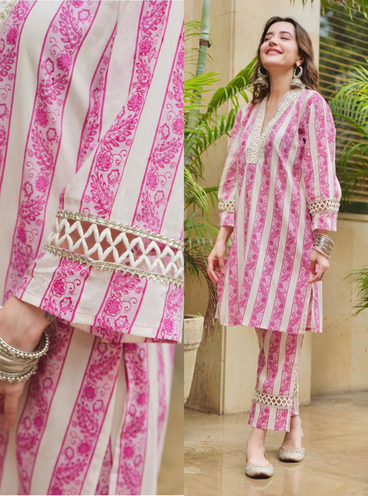 Pink Crep Silk Printed Codset