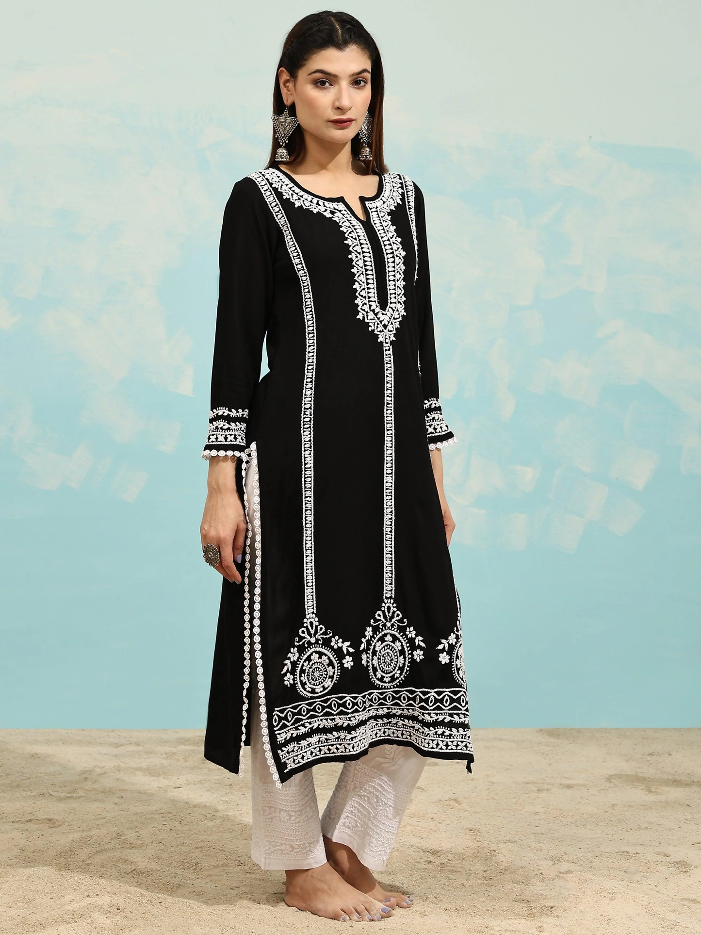 Brenda Black Rayon Cotton Chikankari Kurta with Palazzo