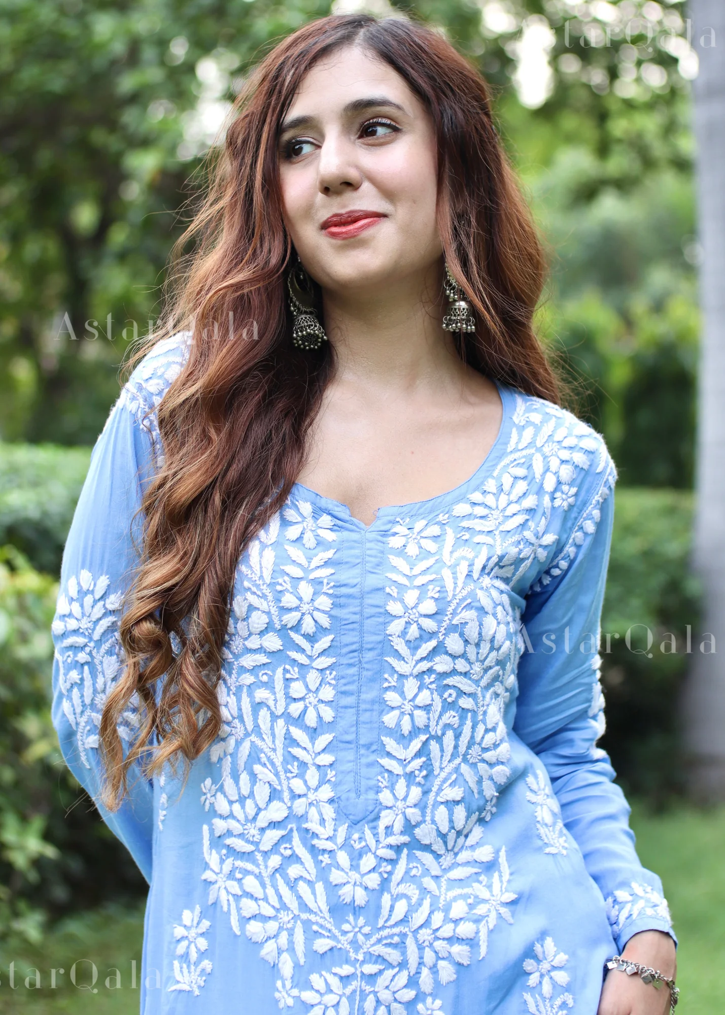 Shreya Skyblue Rayon Cotton Chikankari Kurta With Palazzo