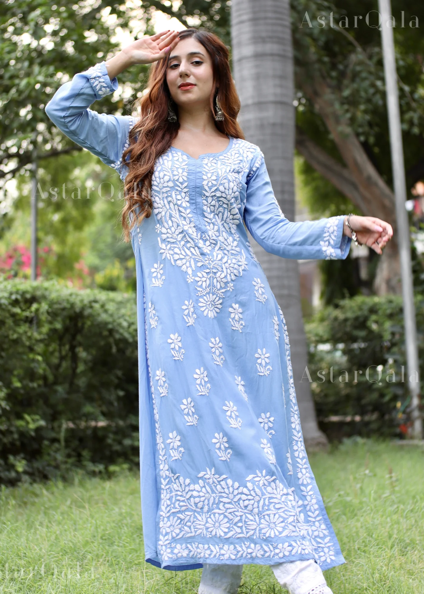 Shreya Skyblue Rayon Cotton Chikankari Kurta With Palazzo