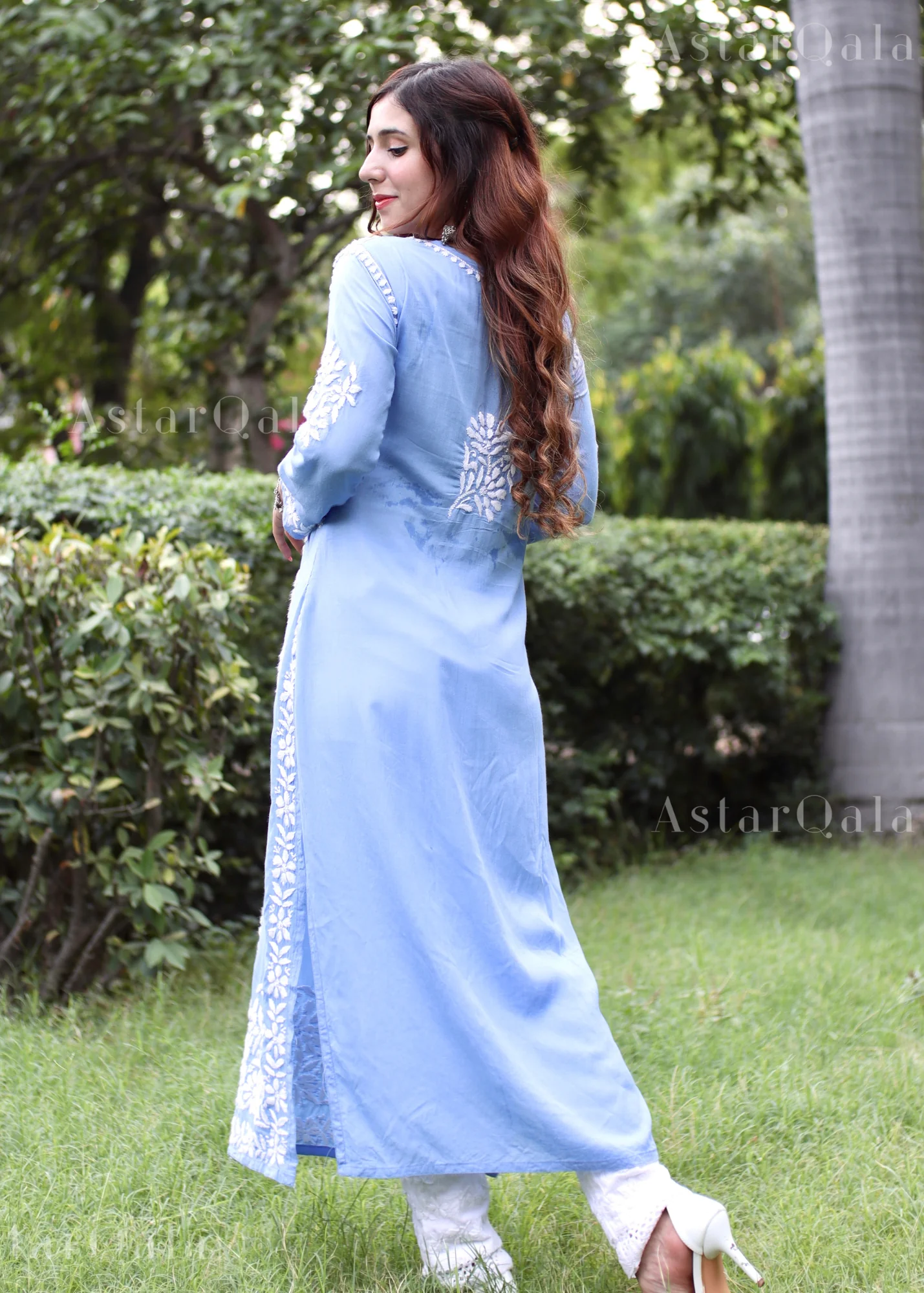 Shreya Skyblue Rayon Cotton Chikankari Kurta With Palazzo