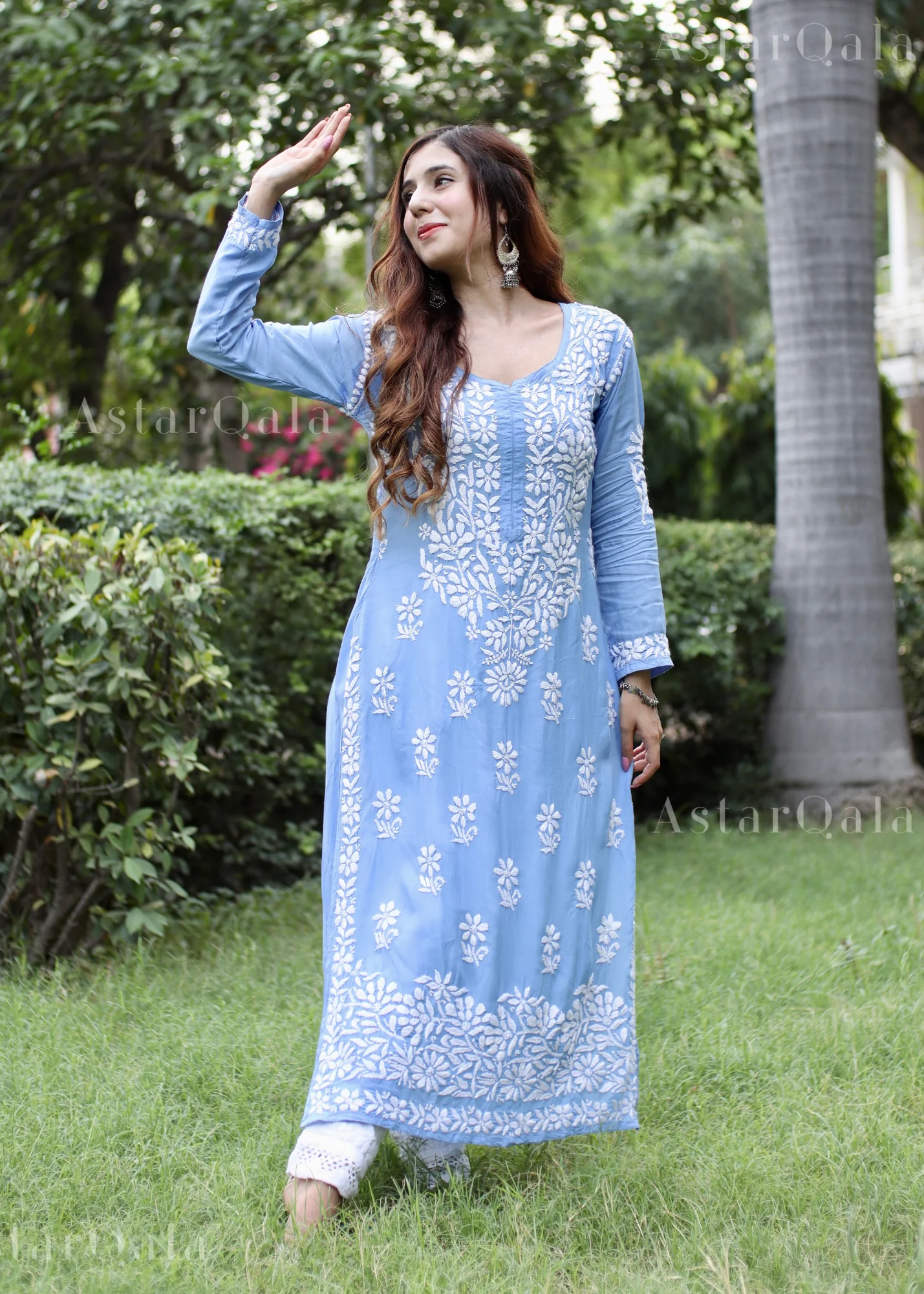 Shreya Skyblue Rayon Cotton Chikankari Kurta With Palazzo