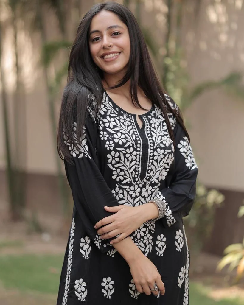 Bishakha Black Rayon Cotton Chikankari Kurta With Palazzo